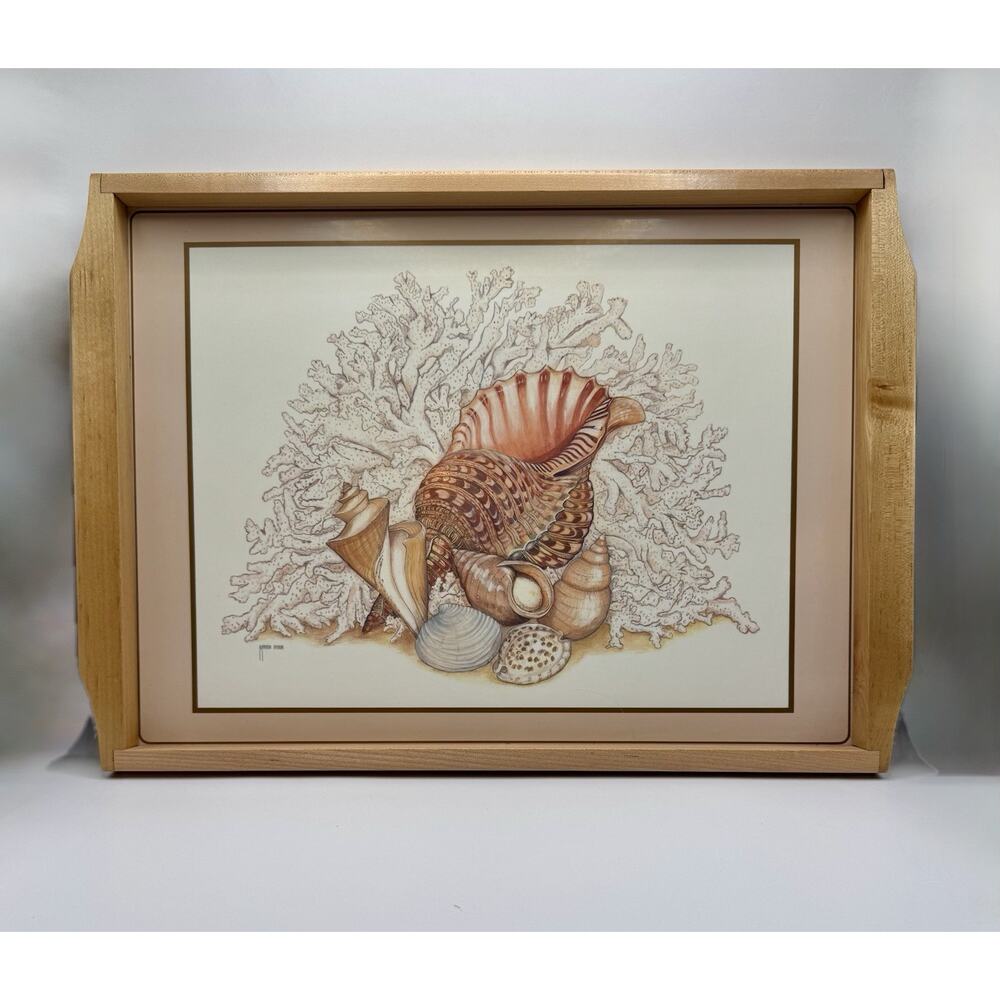 Vintage Maria Ryan Pimpernel Seashell Coral Serving Tray Coastal Decor